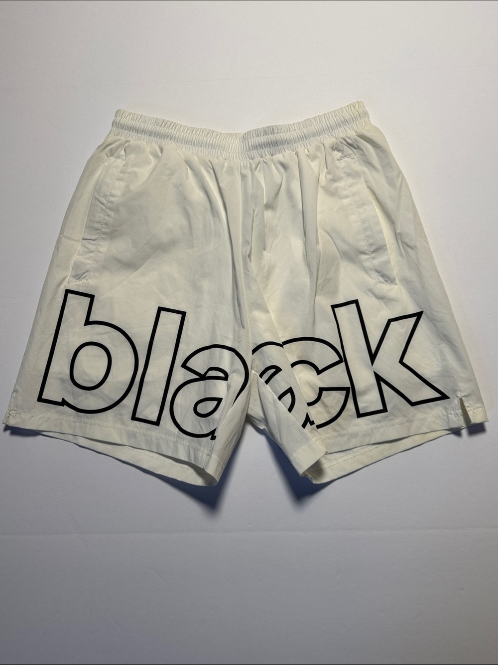 BLACK BALLED The Links Golf White Black Logo Casual Shorts Fully Lined Sporty LG
